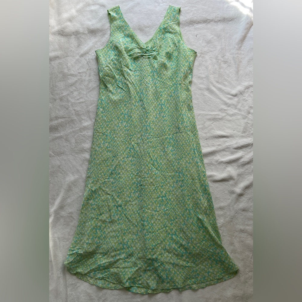 Crossing Pointe 100%‎ Silk Geometric Maxi Dress Green Blue Size 22